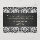 Invitation Carte Postale Noir gris damas, roses rouges Mariage Réception (Dos)