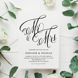 Invitation Carte Postale Noir M et Mme Rustic Script QR Code Mariage