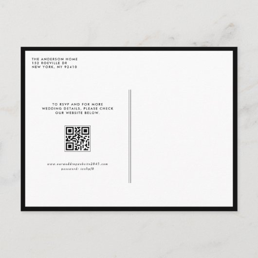 Invitation Carte Postale Noir M et Mme Rustic Script QR Code Mariage (Dos)