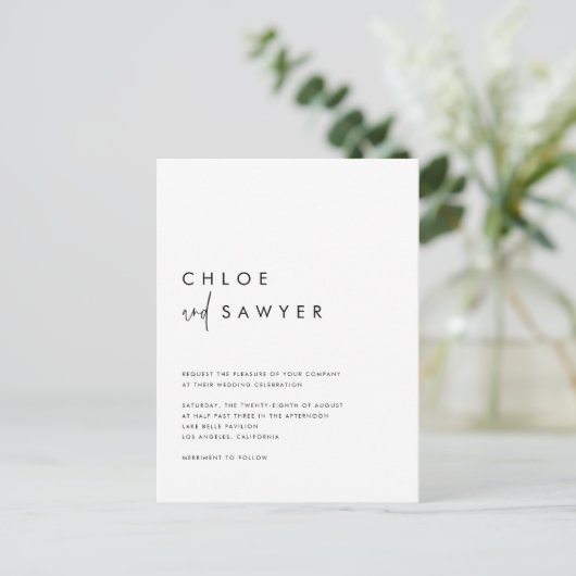 Invitation Carte Postale Noir moderne manuscrit script QR Code Mariage (Debout devant)