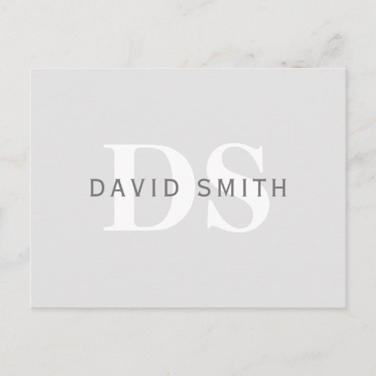 Invitation Carte Postale Nom et monogramme modernes | Blanc gris clair et f (Devant)