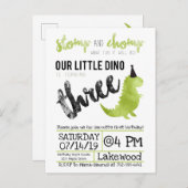Invitation Carte Postale Notre petit Dino Anniversaire Vert Dinosaure Thème (Devant / Derrière)