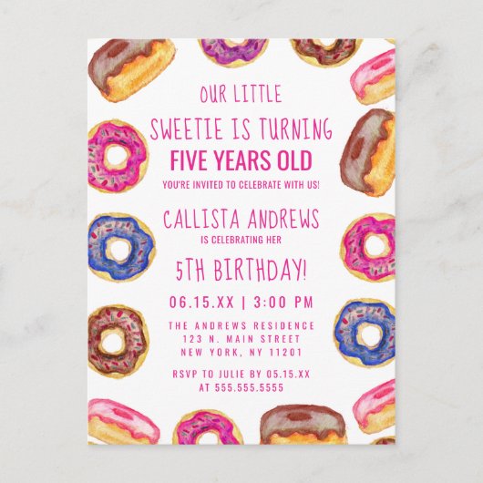 Invitation Carte Postale Notre Petite Petite Douce Mignonne Donuts Rose Cit (Devant)
