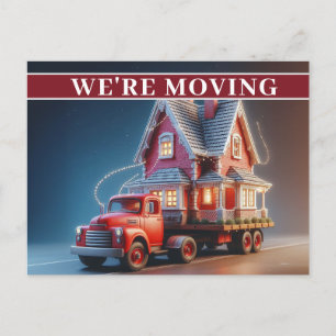 Invitation Carte Postale NOUS DÉPLAÇONS Whimsical Cottage & Red Truck