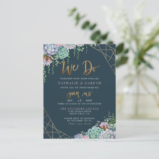 Invitation Carte Postale Nous Faisons Chic Gold Script Mariage Botanique él (Debout devant)
