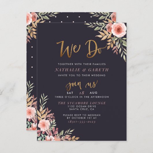 Invitation Carte Postale Nous faisons | Rose aquarelle et Mariage de script (Devant / Derrière)