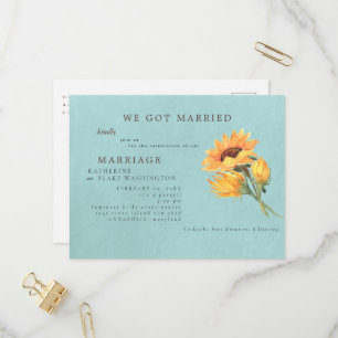 Invitation Carte Postale Nous nous sommes mariés C'est une fête Tournesol T
