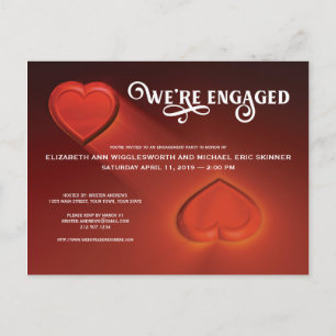 Invitation Carte Postale Nous sommes engagés, deux coeurs Red Party Invitat