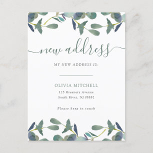 Invitation Carte Postale Nouvelle adresse Eucalyptus Crest Moving Faire-p