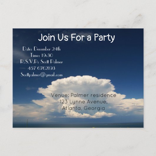 Invitation Carte Postale Nuage Blanc Puffé (Devant)
