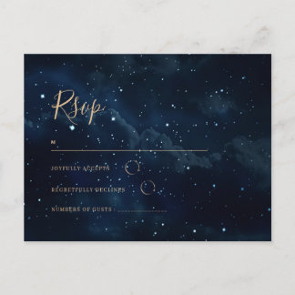 Invitation Carte Postale Nuit étoilée Mariage céleste Bleu marine Élégant