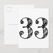 Invitation Carte Postale Numéro 33 - Chiffre Trente-Trois Manuscrit Âge (Devant / Derrière)