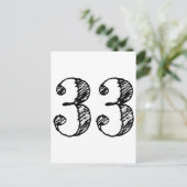Invitation Carte Postale Numéro 33 - Chiffre Trente-Trois Manuscrit Âge (Debout devant)