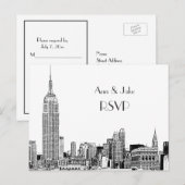 Invitation Carte Postale NYC Skyline 01 Etched White RSVP 1 (Devant / Derrière)