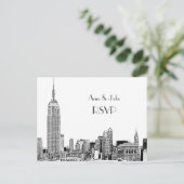 Invitation Carte Postale NYC Skyline 01 Etched White RSVP 1 (Debout devant)