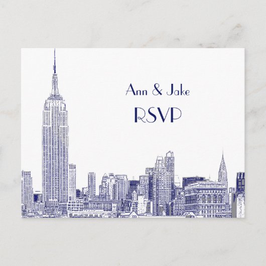 Invitation Carte Postale NYC Skyline 01 Etched White RSVP 1Blue (Devant)