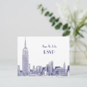 Invitation Carte Postale NYC Skyline 01 Etched White RSVP 1Blue (Debout devant)