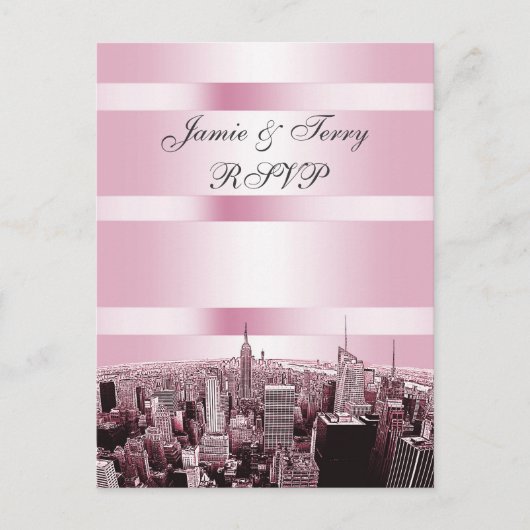 Invitation Carte Postale NYC Skyline 2 noir rose RSVP 1 (Devant)