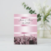 Invitation Carte Postale NYC Skyline 2 noir rose RSVP 1 (Debout devant)