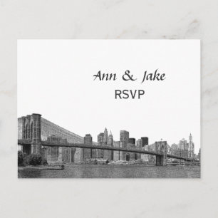 Invitation Carte Postale NYC Skyline Bklyn Bridge Etched #2H RSVP