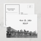 Invitation Carte Postale NYC Skyline Bklyn Bridge Etched #2H RSVP (Devant / Derrière)