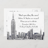 Invitation Carte Postale NYC Skyline Etched 01 Engagement Party (Devant / Derrière)