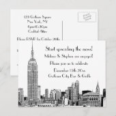 Invitation Carte Postale NYC Skyline Etched 01 Engagement Party (Devant / Derrière)