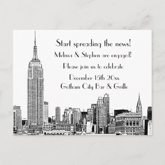 Invitation Carte Postale NYC Skyline Etched 01 Engagement Party (Devant)