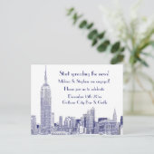 Invitation Carte Postale NYC Skyline Etched 01 Engagement Party Blue (Debout devant)