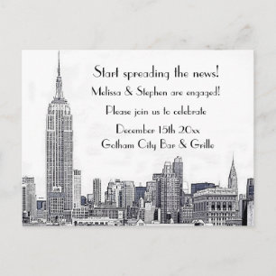 Invitation Carte Postale NYC Skyline Etched 01 Fête de fiançailles #2