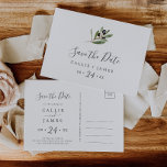 Invitation Carte Postale Olive Horizontale Save the Date Postcard<br><div class="desc">This modern olive save the date postcard is perfect for a boho wedding. The rustic yet elegant design fesimple watercolor botanical green leaves and black olives on a small branch with a classic mediterranean feel feel</div>