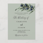 Invitation Carte Postale Olivier feuille verdure simple script mariage (Devant)