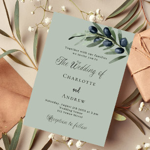 Invitation Carte Postale Olivier feuille verdure simple script mariage