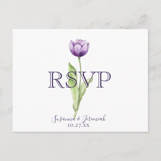 Invitation Carte Postale Option de repas RSVP de mariage tulipe violette mi (Devant)