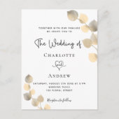 Invitation Carte Postale or blanc d'eucalyptus mariage (Devant)
