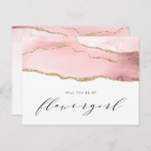 Invitation Carte Postale or et blush agate serez-vous ma fleuriste (Devant / Derrière)