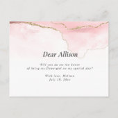 Invitation Carte Postale or et blush agate serez-vous ma fleuriste (Dos)