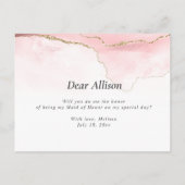 Invitation Carte Postale or et blush agate serez-vous ma servante d'honneur (Dos)