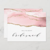 Invitation Carte Postale or et blush agate serez-vous ma servante d'honneur (Devant / Derrière)