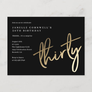 Invitation Carte Postale Or minimaliste moderne Type 30e anniversaire
