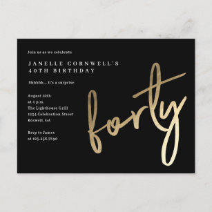 Invitation Carte Postale Or minimaliste moderne Type 40e anniversaire