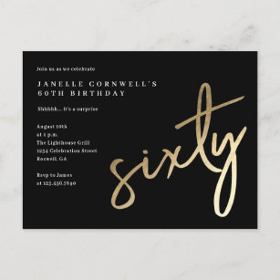 Invitation Carte Postale Or minimaliste moderne Type 60e anniversaire