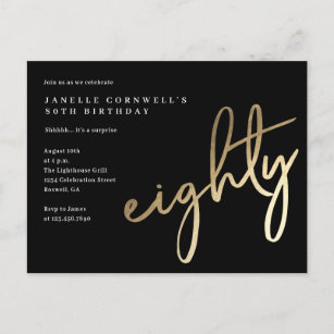 Invitation Carte Postale Or minimaliste moderne Type 80e anniversaire