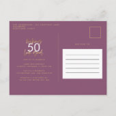 Invitation Carte Postale or violet anniversaire simple style élégant script (Dos)