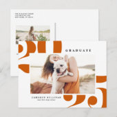 Invitation Carte Postale Orange 2025 Téméraire Typographie Diplôme Photo (Devant / Derrière)