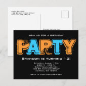 Invitation Carte Postale Orange and Blue Grunge Boy Birthday Party (Devant / Derrière)