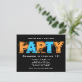 Invitation Carte Postale Orange and Blue Grunge Boy Birthday Party (Debout devant)