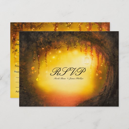 Invitation Carte Postale Orange Automne Rustique Enchantée Forêt Mariage RS (Devant / Derrière)