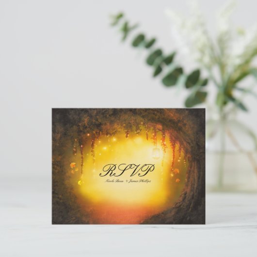 Invitation Carte Postale Orange Automne Rustique Enchantée Forêt Mariage RS (Debout devant)