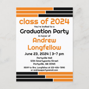 Invitation Carte Postale Orange & Black Bars Graduation Party